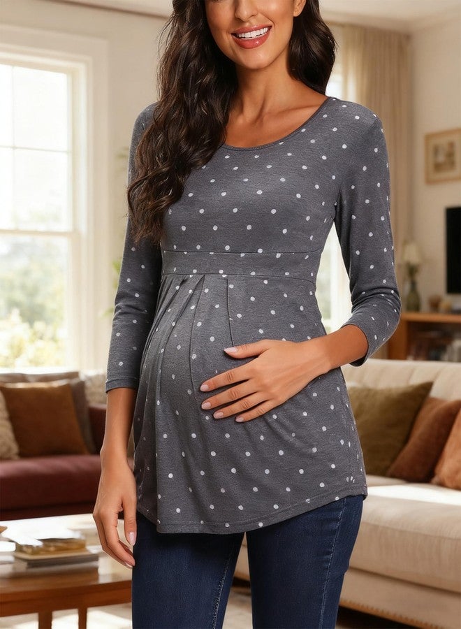 Glampunch Women's Maternity Tops Short & 3/4 Sleeve Round Neck Front Pleat Peplum Tunic Top Pregnancy Shirts - Image 4